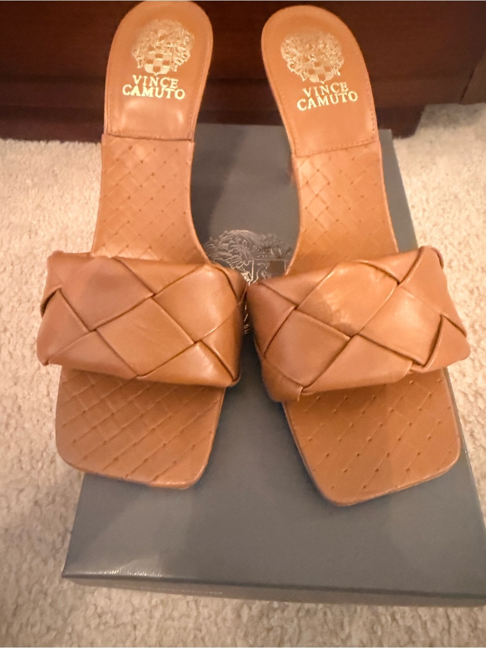 Vince Camuto Barn Brown Malaga Nappa Heeled Slide Mules